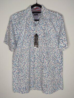 NWT American Breed Men's White Floral/Stretch Button Down Shirt Size 2XL